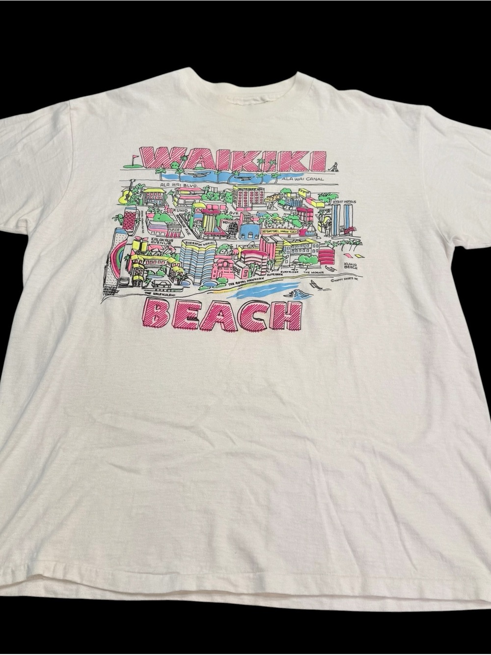 VTG Waikiki Beach Hawaii Souvenir Mens XL T-shirt Neon Puffy Paint Single Stitch